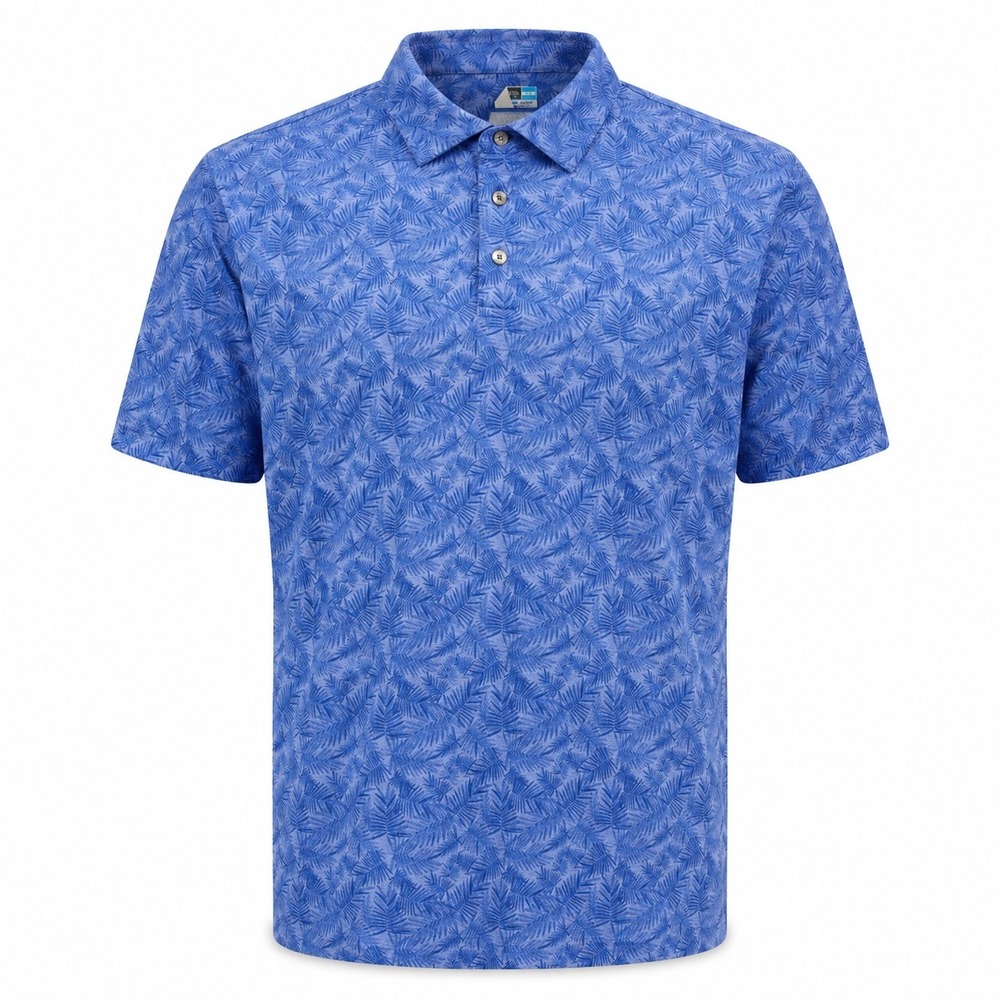 Roundtree & Yorke Polo Shirt Men 3XB Blue Tropical Palm Leaf Performance Stretch